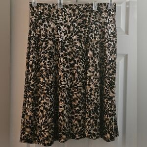 Leaf Print Flared Midi Skirt
